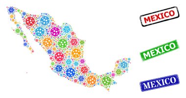 Üstü çizilmiş Meksika Mührü ve Parlak Hücre Meksika Haritası