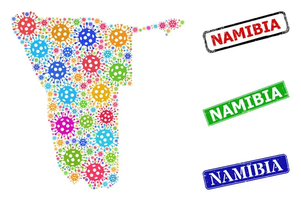 Grunge Namibia Badges and Colorful Bacilla Namibia Map Mosaic — стоковий вектор