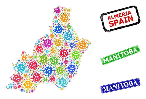 Borracha Manitoba Selos e colorido Contagioso Almeria Província Mapa Composição — Vetor de Stock