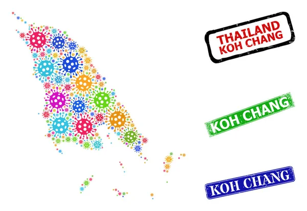 Відчайдушні значки Koh Chang і багатокольорова пандемія Koh Chang Map Collage — стоковий вектор