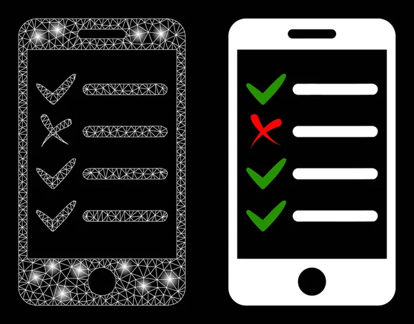 Liste de vérification mobile en maille de carcasse polygonale avec magie — Image vectorielle