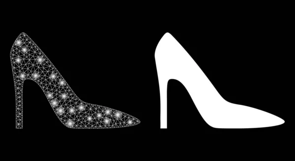 Polygonal 2D Mesh High Heel Lady Shoe with Lightspots — ストックベクタ