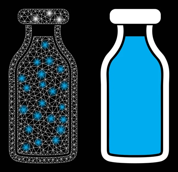 Polygonale 2D-Gittermilchflasche mit hellen Punkten — Stockvektor