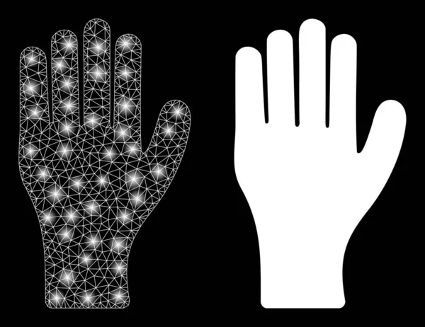 Полигональная проволочная сетка человеческая рука с пятнами света — стоковый вектор
