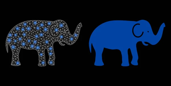 Elefante de malha de armação de arame poligonal com magia —  Vetores de Stock