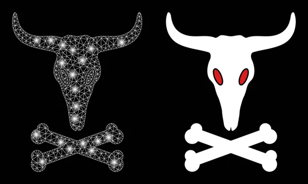 Polygonal Network Mesh Dead Bull Bones with Lightspots — ストックベクタ