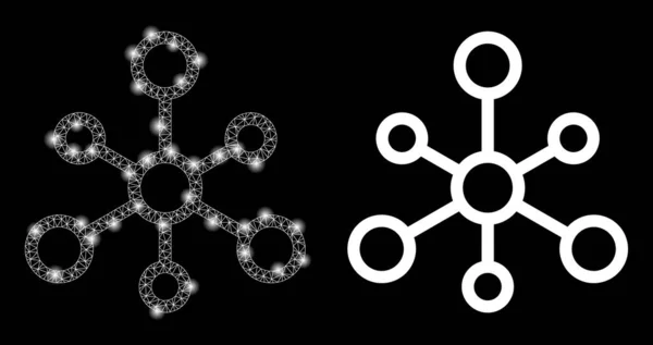 Polygonale Drahtgittersystem-Verbindungen mit Lichtpunkten — Stockvektor