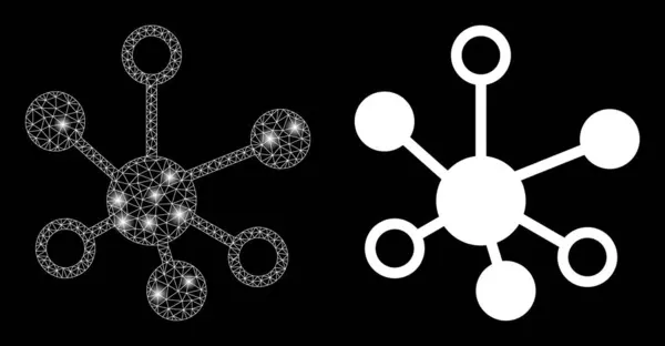 Connexions polygonales en maille 2D avec des taches lumineuses — Image vectorielle