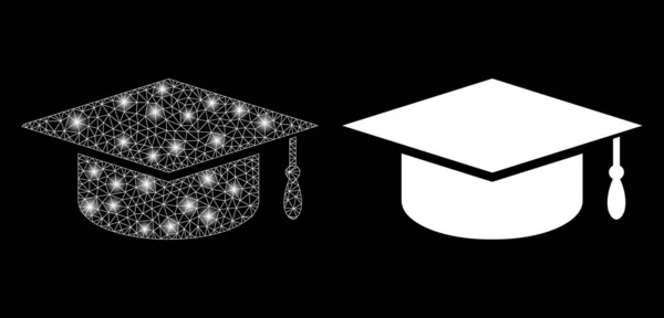 Πολυγωνικό καλώδιο πλαίσιο πώμα αποφοίτησης με μαγεία — Διανυσματικό Αρχείο