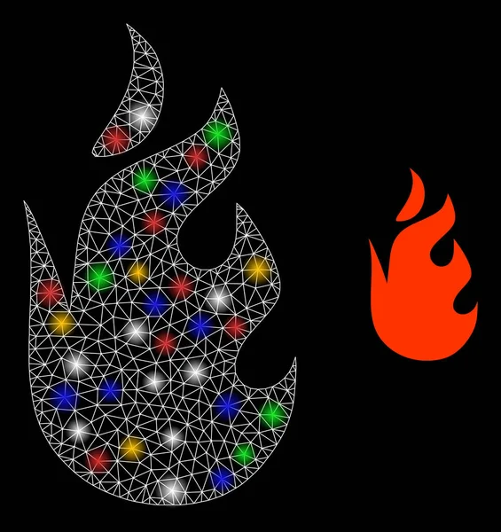 Икона огненного пламени с разноцветными пятнами света — стоковый вектор