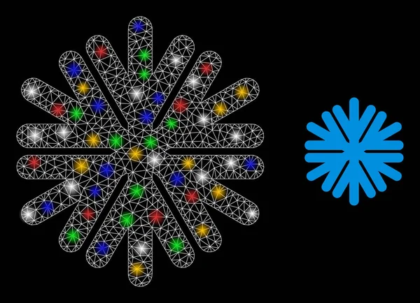 Net Snowflake Glare Icon met Multi gekleurde Glare Spots — Stockvector