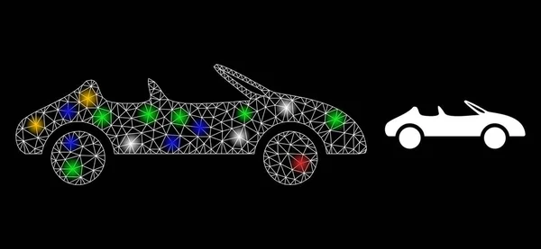 Mesh Cabriolet Car Constellation Icon with Colorful Lightspots — 스톡 벡터