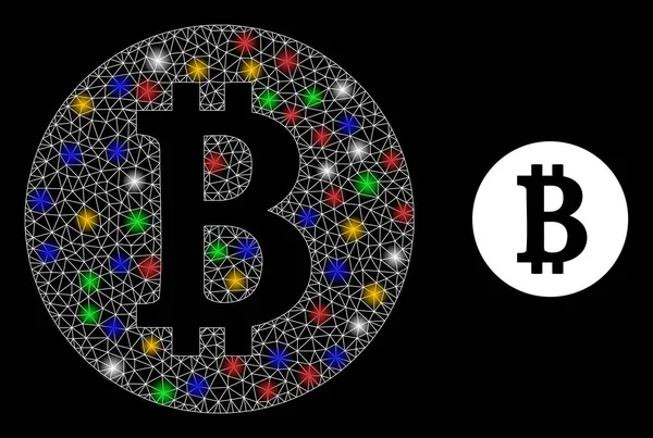 Renkli Flash düğümleri ile Bitcoin Para Parıltısı Simgesi — Stok Vektör