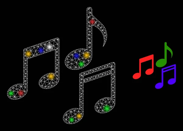Net Melodi Notları Renkli Parlak Benekli Simgeyi Parlatır — Stok Vektör