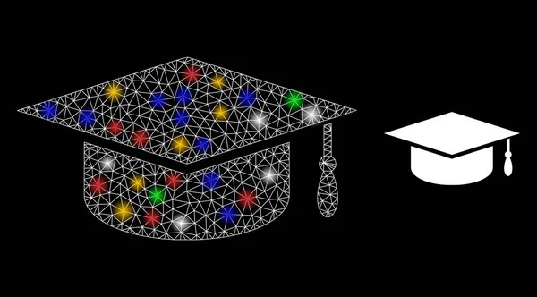 Mesh Graduation Cap Glare Icon με έντονα χρωματιστά στίγματα — Διανυσματικό Αρχείο