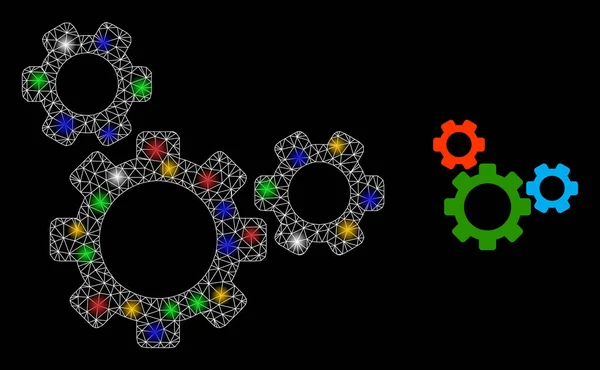 Icono de la constelación del engranaje superior de malla con puntos de luz coloridos — Archivo Imágenes Vectoriales