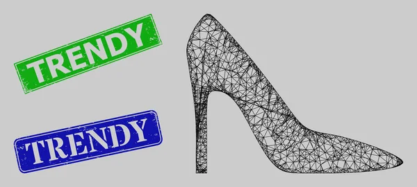Grunge Trendy Impresszum és Hálózat Magas sarkú Lady Shoe Web háló — Stock Vector