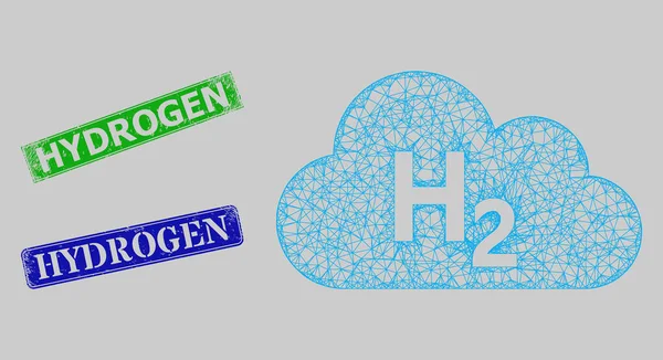 Grunge Hydrogen Stamp Imitations and Network Hydrogen Gas Mesh — 스톡 벡터