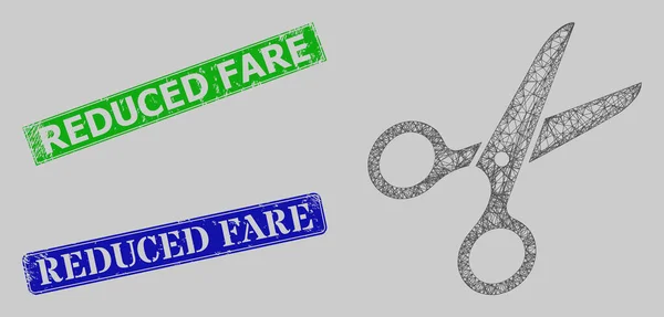 Scratched Reduced Fare Stamp Imitations and Hatched Scissors Web Mesh — 스톡 벡터