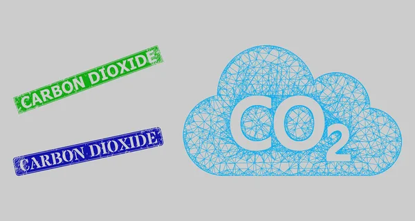 Sellos de dióxido de carbono bruñido y malla web de dióxido de carbono neto — Archivo Imágenes Vectoriales