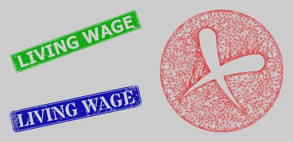 Grunged Living Wage Imprints and Network Cancel Web Mesh — 스톡 벡터