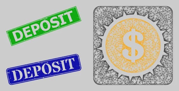 Grunged Deposit Stempel und Network Dollar Box Mesh — Stockvektor