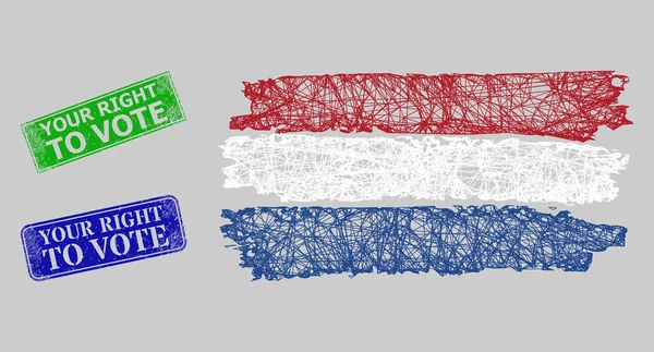 Gruñó su derecho a votar sellos y cruzó la bandera holandesa Web Mesh — Vector de stock
