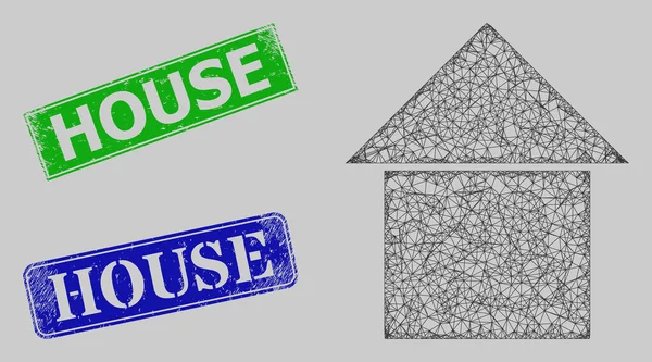 Sellos de sello de casa de angustia y malla de casa cruzada — Archivo Imágenes Vectoriales