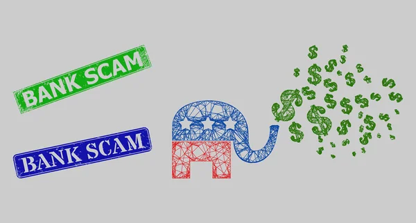 Distress Bank Scam Stamp Imitations and Hatched American Elephant Stimulus Dollars Mesh — Stock Vector