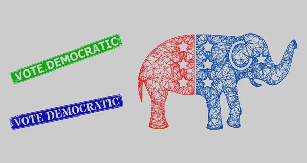 Grunged Vote demokratiska stämplar och nätverk American Democratic Elephant Mesh — Stock vektor