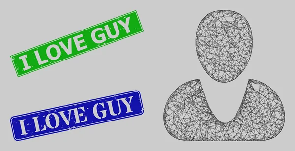 Gummi Jag älskar Guy Stämpel tätningar och kläckt Guy Web Mesh — Stock vektor