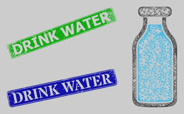 Insignes d'eau potable texturés et maille de bouteille de lait croisée — Image vectorielle