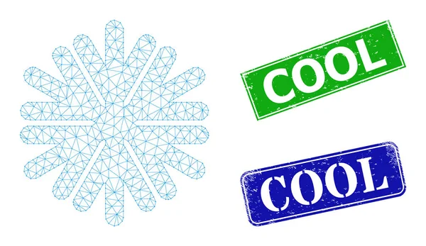 Icono de copo de nieve de malla de triángulo e imitación de sello fresco de goma — Vector de stock