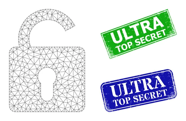 Distress Ultra ściśle tajne znaczki i trójkątna siatka odblokować ikonę — Wektor stockowy