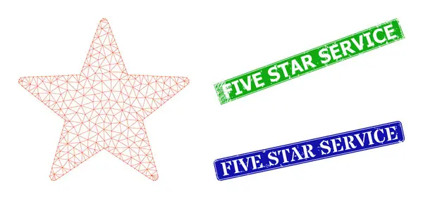 Imitações de selo de serviço de cinco estrelas e ícone de estrela de malha de triângulo —  Vetores de Stock