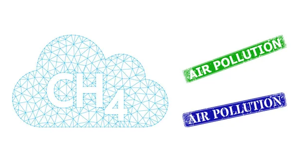 Icono de gas metano de malla poligonal e imitaciones de sello de contaminación del aire de goma — Archivo Imágenes Vectoriales