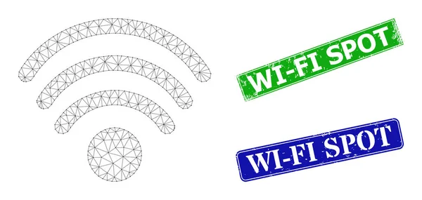 Scratched Wi-Fi Spot Imprints and Polygonal Mesh Wi-Fi Source Icon — 图库矢量图片