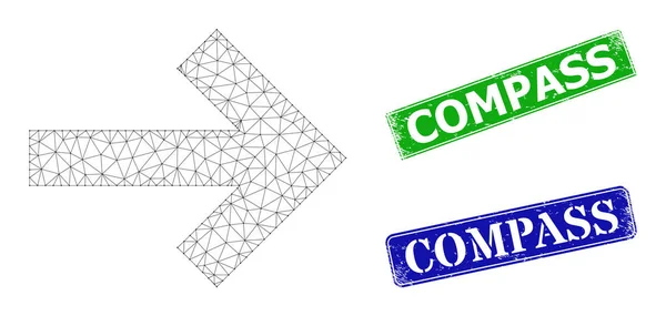 テクスチャコンパス切手と三角形メッシュ右方向矢印アイコン — ストックベクタ