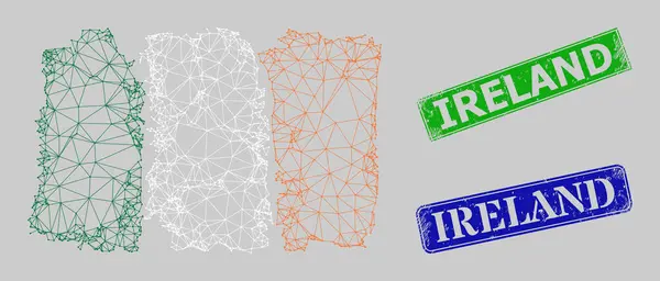Irlanda con texture Impronte e Triangolo Mesh Irland Icona Bandiera — Vettoriale Stock