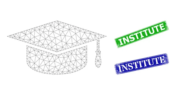 Rubber Institute Seals and Polygonal Mesh Graduation Cap Icon — стоковий вектор