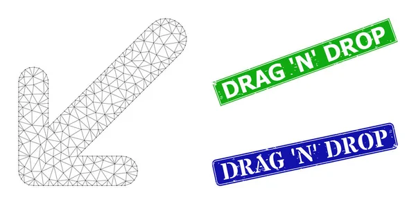 Texturierte Drag N Drop-Stempelnachahmungen und polygonaler Gitterpfeil nach links — Stockvektor