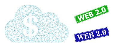 Tehlike Web 2. 0 Rozetleri ve Çokgen Izgara Bulut Bankacılık Simgesi