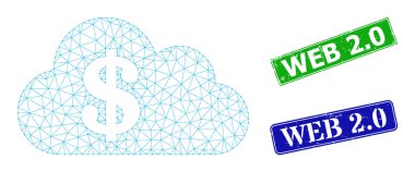 Distress Web 2.0 Badges and Polygonal Mesh Cloud Banking Icon clipart
