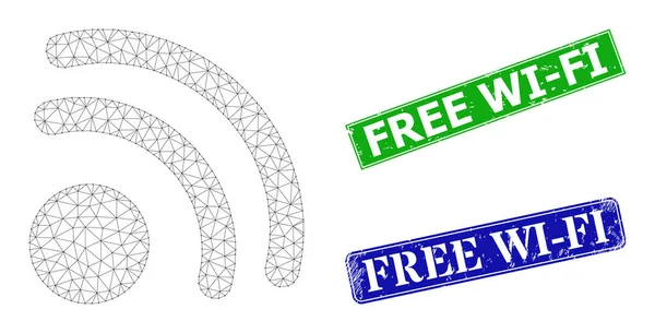 Grunged Free Wi-Fi stamps and Triangle Mesh Wireless Internet Point Icon — 图库矢量图片