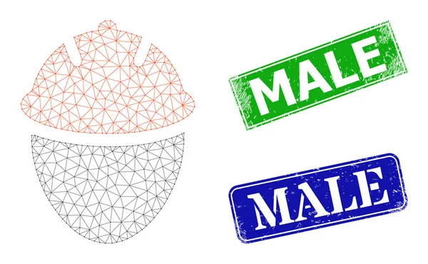 Carimbos masculinos de estresse e ícone de cabeça de trabalhador de malha triangular —  Vetores de Stock