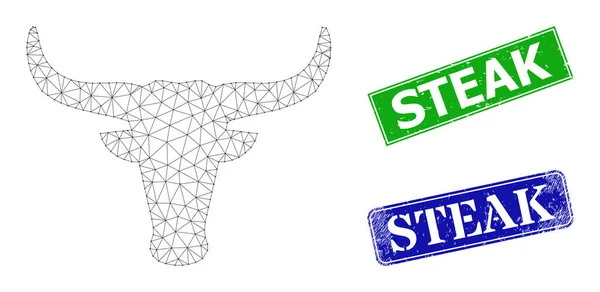 Rubber Steak Badges und dreieckige Mesh Cow Head Icon — Stockvektor
