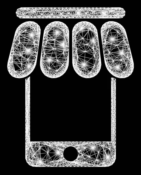 Net Mobile Shop Web Mesh with Bright Flash Node — ストックベクタ