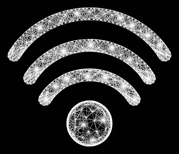 Schraffiertes Wi-Fi Source Web Mesh mit hellen Lichtpunkten — Stockvektor