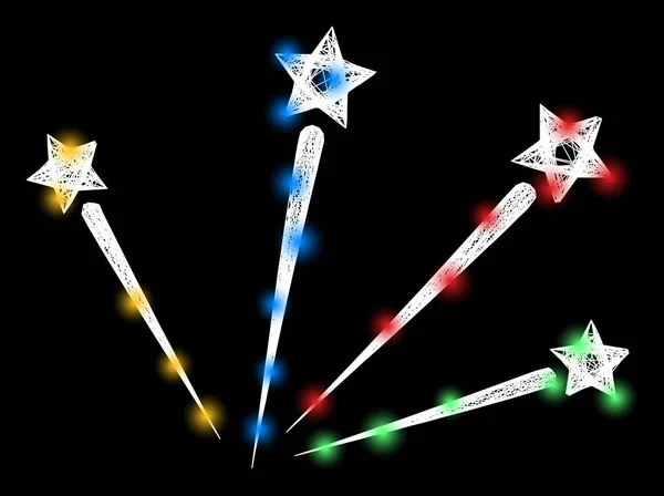 Hatched Salute Stars Mesh con puntos de luz brillantes — Vector de stock