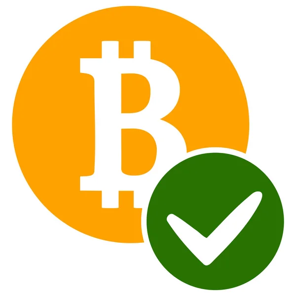 Raster Geldige Bitcoin Flat Icon Symbool — Stockfoto